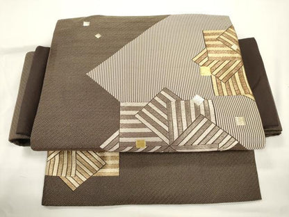 平和屋着物●ワンタッチつけ帯　色紙重ね文　金銀糸　正絹　逸品　CABJ9432dy