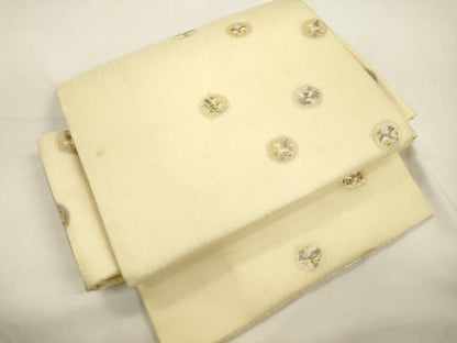 平和屋着物▽ワンタッチつけ帯　スリーシーズン　春夏秋　花鳥文　金銀糸　正絹　逸品　CABJ9433dy