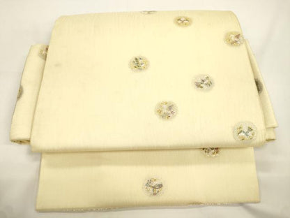 平和屋着物▽ワンタッチつけ帯　スリーシーズン　春夏秋　花鳥文　金銀糸　正絹　逸品　CABJ9433dy