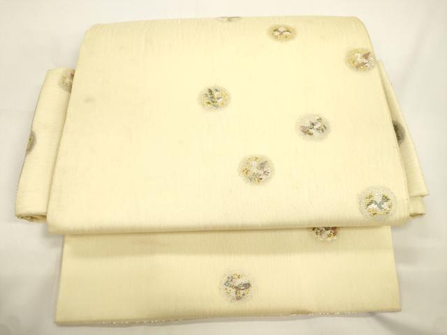 平和屋着物▽ワンタッチつけ帯　スリーシーズン　春夏秋　花鳥文　金銀糸　正絹　逸品　CABJ9433dy