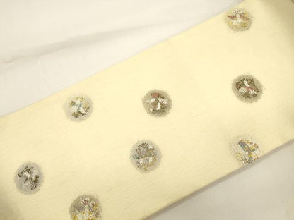 平和屋着物▽ワンタッチつけ帯　スリーシーズン　春夏秋　花鳥文　金銀糸　正絹　逸品　CABJ9433dy