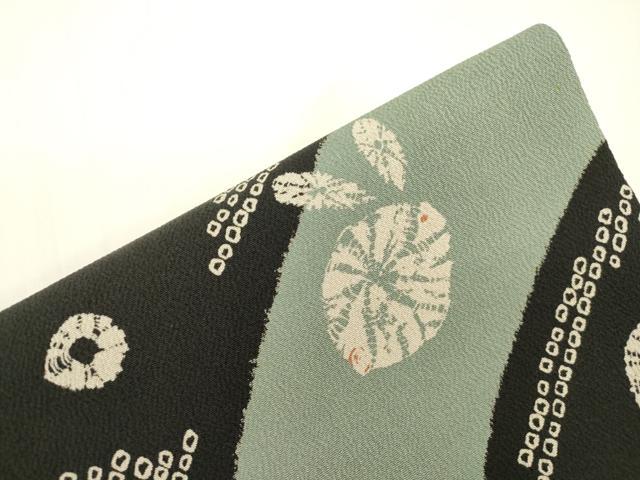 平和屋着物●ワンタッチつけ帯　草花文　黒地　鬼しぼ縮緬　正絹　逸品　CABJ9435dy