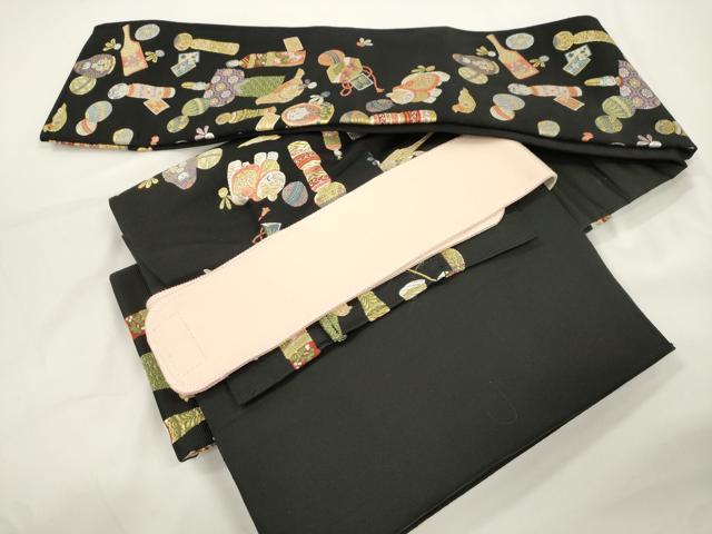 平和屋着物●西陣の老舗　1782年創業　山下織物　ワンタッチつけ帯　唐織　相馬紀行　黒地　金糸　正絹　逸品　CABJ9436dy