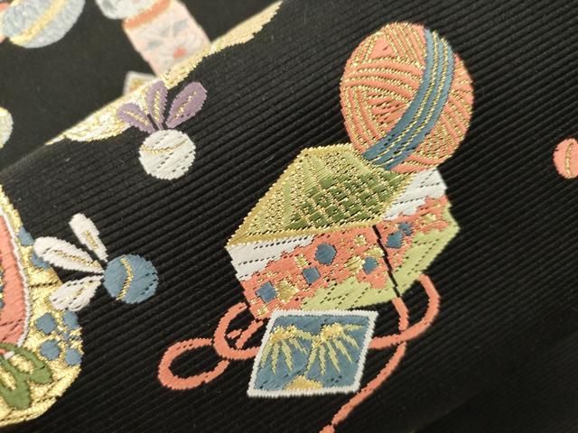 平和屋着物●西陣の老舗　1782年創業　山下織物　ワンタッチつけ帯　唐織　相馬紀行　黒地　金糸　正絹　逸品　CABJ9436dy