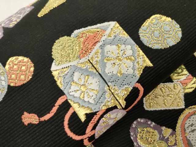 平和屋着物●西陣の老舗　1782年創業　山下織物　ワンタッチつけ帯　唐織　相馬紀行　黒地　金糸　正絹　逸品　CABJ9436dy