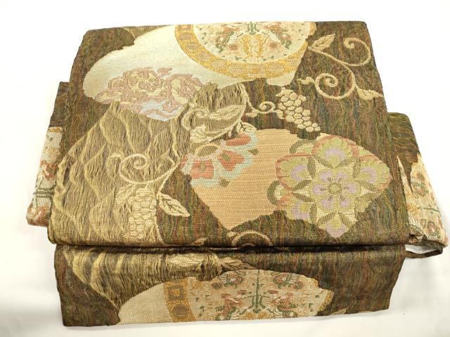 平和屋着物●ワンタッチつけ帯　葡萄蔦の葉文　金糸　正絹　逸品　CABJ9437dy