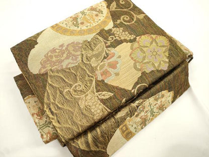 平和屋着物●ワンタッチつけ帯　葡萄蔦の葉文　金糸　正絹　逸品　CABJ9437dy