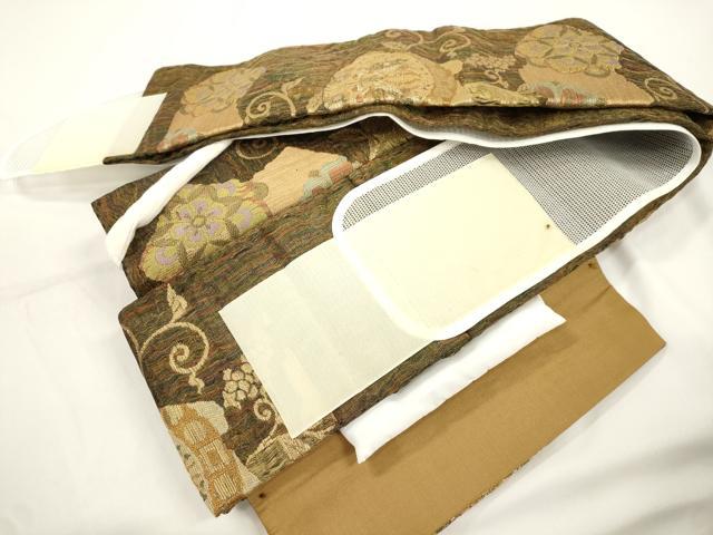 平和屋着物●ワンタッチつけ帯　葡萄蔦の葉文　金糸　正絹　逸品　CABJ9437dy