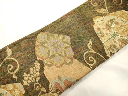 平和屋着物●ワンタッチつけ帯　葡萄蔦の葉文　金糸　正絹　逸品　CABJ9437dy