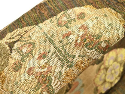 平和屋着物●ワンタッチつけ帯　葡萄蔦の葉文　金糸　正絹　逸品　CABJ9437dy