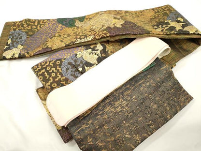 平和屋着物●ワンタッチつけ帯　唐獅子花文　金糸　正絹　逸品　CABJ9438dy