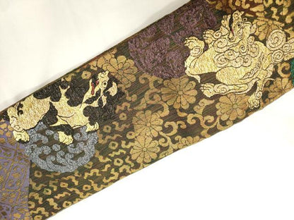 平和屋着物●ワンタッチつけ帯　唐獅子花文　金糸　正絹　逸品　CABJ9438dy