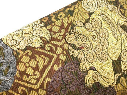 平和屋着物●ワンタッチつけ帯　唐獅子花文　金糸　正絹　逸品　CABJ9438dy