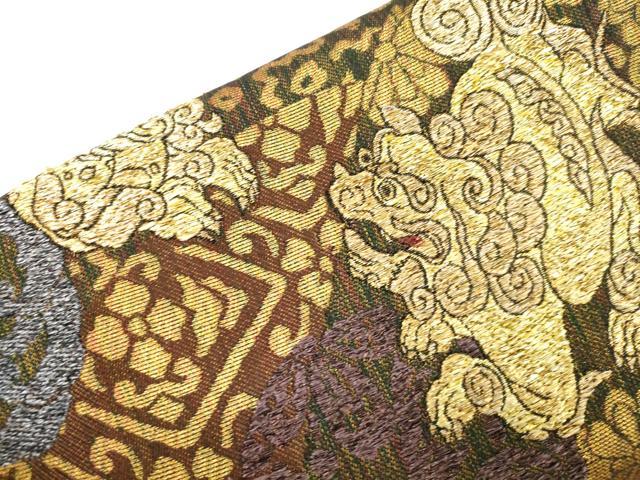 平和屋着物●ワンタッチつけ帯　唐獅子花文　金糸　正絹　逸品　CABJ9438dy