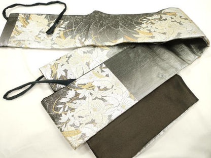平和屋着物●ワンタッチつけ帯　草花文　金銀糸　正絹　逸品　CABJ9439dy