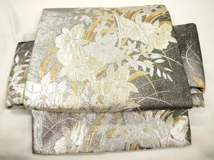 平和屋着物●ワンタッチつけ帯　草花文　金銀糸　正絹　逸品　CABJ9439dy