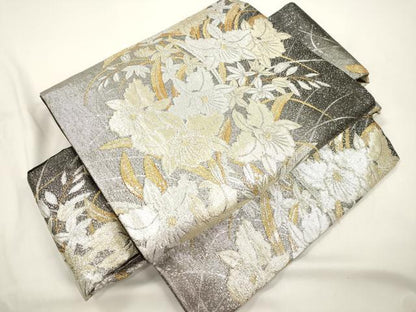 平和屋着物●ワンタッチつけ帯　草花文　金銀糸　正絹　逸品　CABJ9439dy