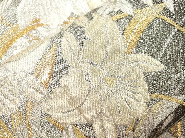 平和屋着物●ワンタッチつけ帯　草花文　金銀糸　正絹　逸品　CABJ9439dy