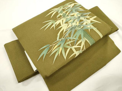 平和屋着物●ワンタッチつけ帯　笹竹文　鬼しぼ縮緬　正絹　逸品　CABJ9440dy