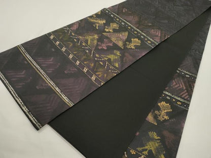 平和屋着物●六通柄袋帯　幾何学文　黒地　金銀糸　正絹　逸品　CABJ9443dy