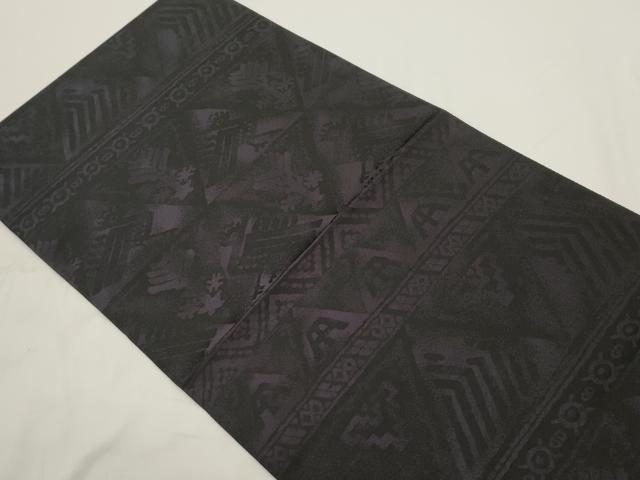 平和屋着物●六通柄袋帯　幾何学文　黒地　金銀糸　正絹　逸品　CABJ9443dy