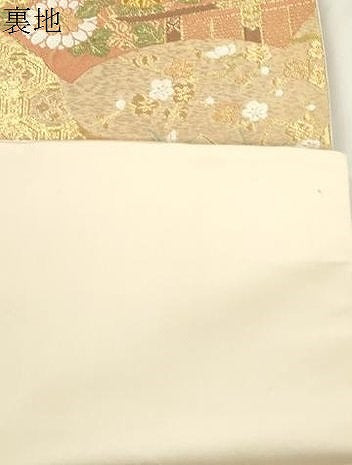 平和屋着物●西陣　服部織物謹製　六通柄袋帯　唐織　地紙流水草花文　金銀糸　正絹　逸品　CABJ9444dy