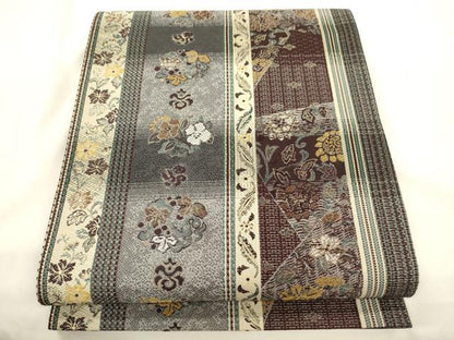 平和屋着物●六通柄袋帯　草花間道　正絹　逸品　CABJ9449dy
