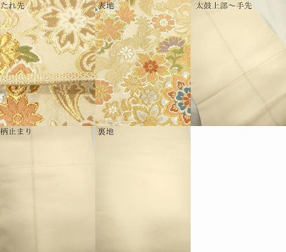 平和屋着物●西陣　服部織物謹製　六通柄袋帯　唐織　草花文　金銀糸　正絹　逸品　CABJ9452dy