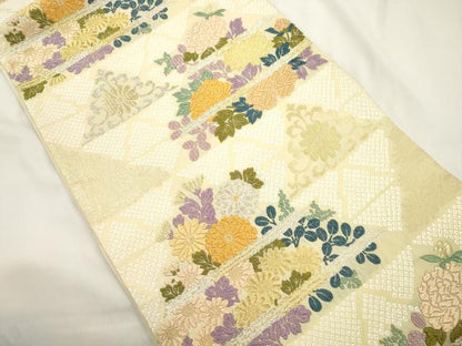 平和屋着物●六通柄袋帯　唐織　草花文　正絹　逸品　CABJ9453dy