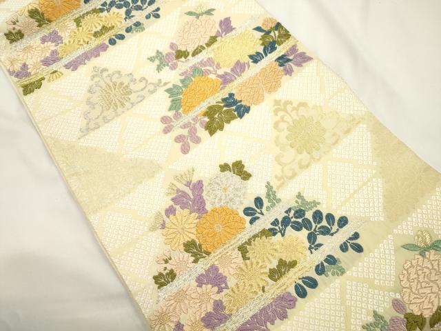 平和屋着物●六通柄袋帯　唐織　草花文　正絹　逸品　CABJ9453dy