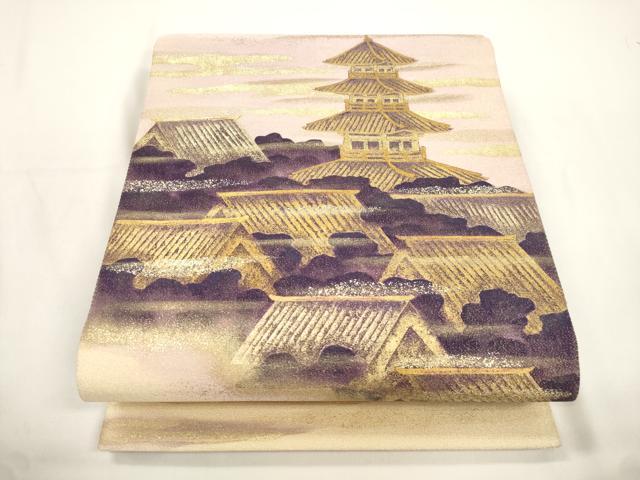 平和屋着物●綴れ　太鼓柄袋帯　風景文　金彩　正絹　逸品　CABJ9454dy