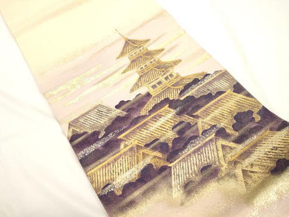 平和屋着物●綴れ　太鼓柄袋帯　風景文　金彩　正絹　逸品　CABJ9454dy