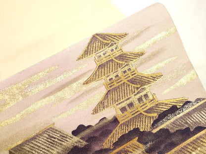 平和屋着物●綴れ　太鼓柄袋帯　風景文　金彩　正絹　逸品　CABJ9454dy