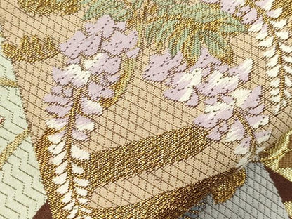 平和屋着物●六通柄袋帯　唐織　色紙重ね飛鶴花文　金糸　正絹　逸品　CABJ9455dy