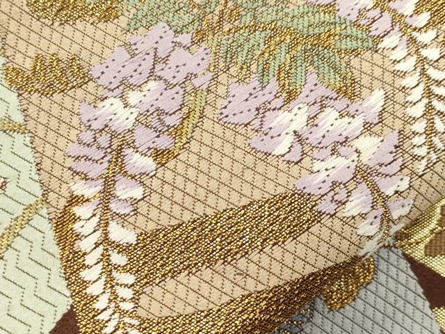 平和屋着物●六通柄袋帯　唐織　色紙重ね飛鶴花文　金糸　正絹　逸品　CABJ9455dy