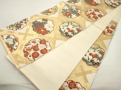 平和屋着物●六通柄袋帯　唐織　天井草花文　金糸　正絹　逸品　CABJ9457dy