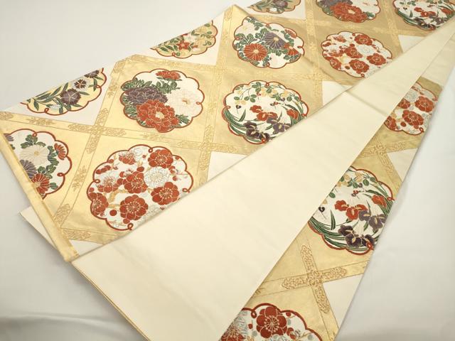 平和屋着物●六通柄袋帯　唐織　天井草花文　金糸　正絹　逸品　CABJ9457dy