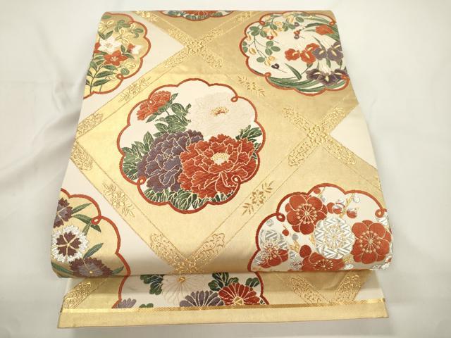 平和屋着物●六通柄袋帯　唐織　天井草花文　金糸　正絹　逸品　CABJ9457dy