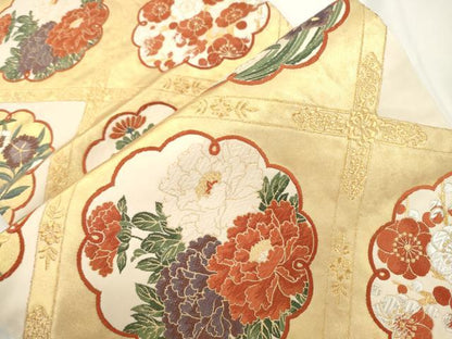 平和屋着物●六通柄袋帯　唐織　天井草花文　金糸　正絹　逸品　CABJ9457dy