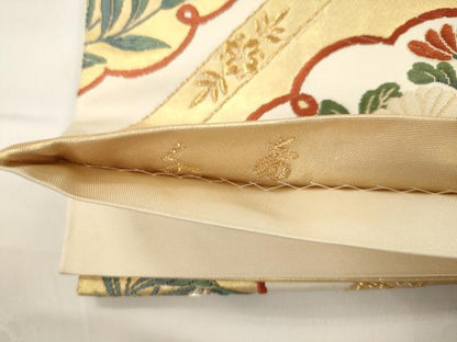 平和屋着物●六通柄袋帯　唐織　天井草花文　金糸　正絹　逸品　CABJ9457dy