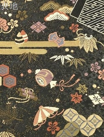 平和屋着物●六通柄袋帯　唐織　宝尽くし文　黒地　金糸　正絹　逸品　CABJ9458dy