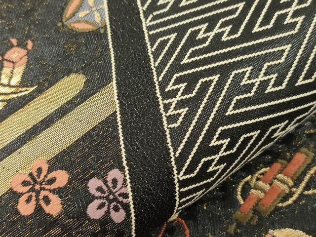平和屋着物●六通柄袋帯　唐織　宝尽くし文　黒地　金糸　正絹　逸品　CABJ9458dy