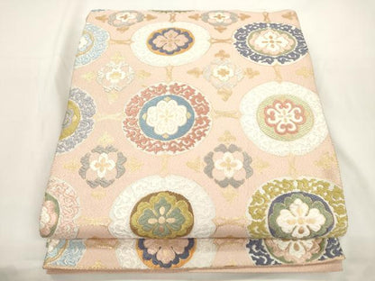 平和屋着物●六通柄袋帯　唐織　草花文　金糸　正絹　逸品　CABJ9459dy
