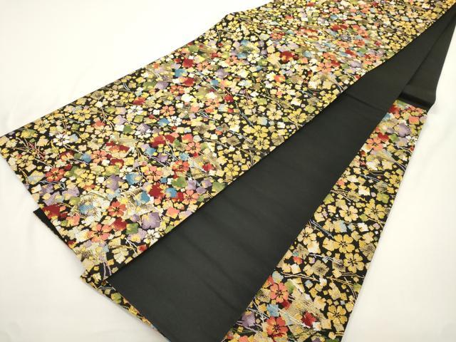 平和屋着物●六通柄袋帯　枝垂桜切金散し　黒地　金糸　正絹　逸品　CABJ9461dy