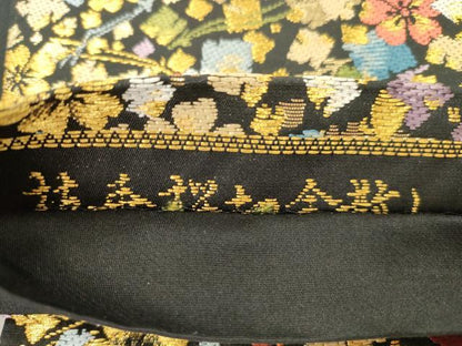 平和屋着物●六通柄袋帯　枝垂桜切金散し　黒地　金糸　正絹　逸品　CABJ9461dy