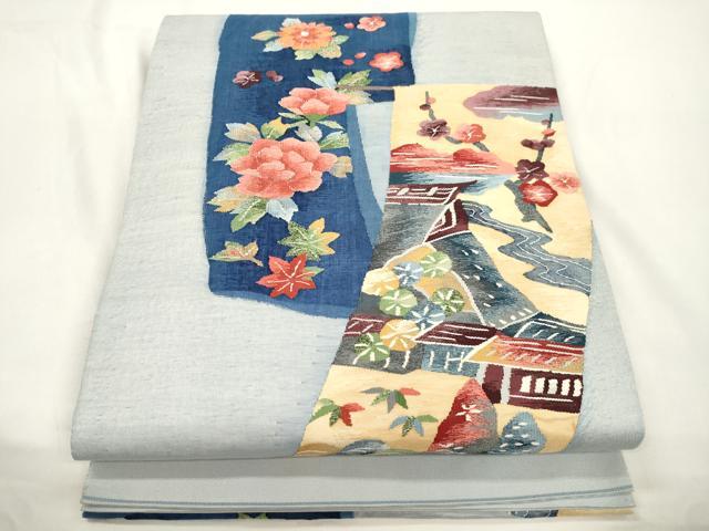 平和屋着物●太鼓柄袋帯　すくい織　風景文　正絹　逸品　CABJ9465dy