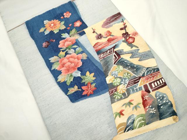 平和屋着物●太鼓柄袋帯　すくい織　風景文　正絹　逸品　CABJ9465dy