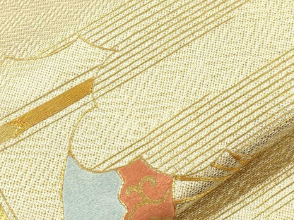 平和屋着物●西陣　川島織物　太鼓柄袋帯　駒刺繍　冊子扇面文　金糸　正絹　逸品　CABJ9472dy