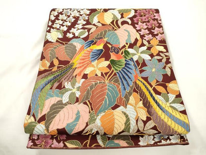 平和屋着物●西陣　白綾苑大庭　六通柄袋帯　花鳥文　金糸　正絹　逸品　CABJ9475dy