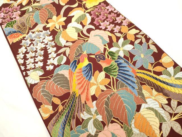 平和屋着物●西陣　白綾苑大庭　六通柄袋帯　花鳥文　金糸　正絹　逸品　CABJ9475dy